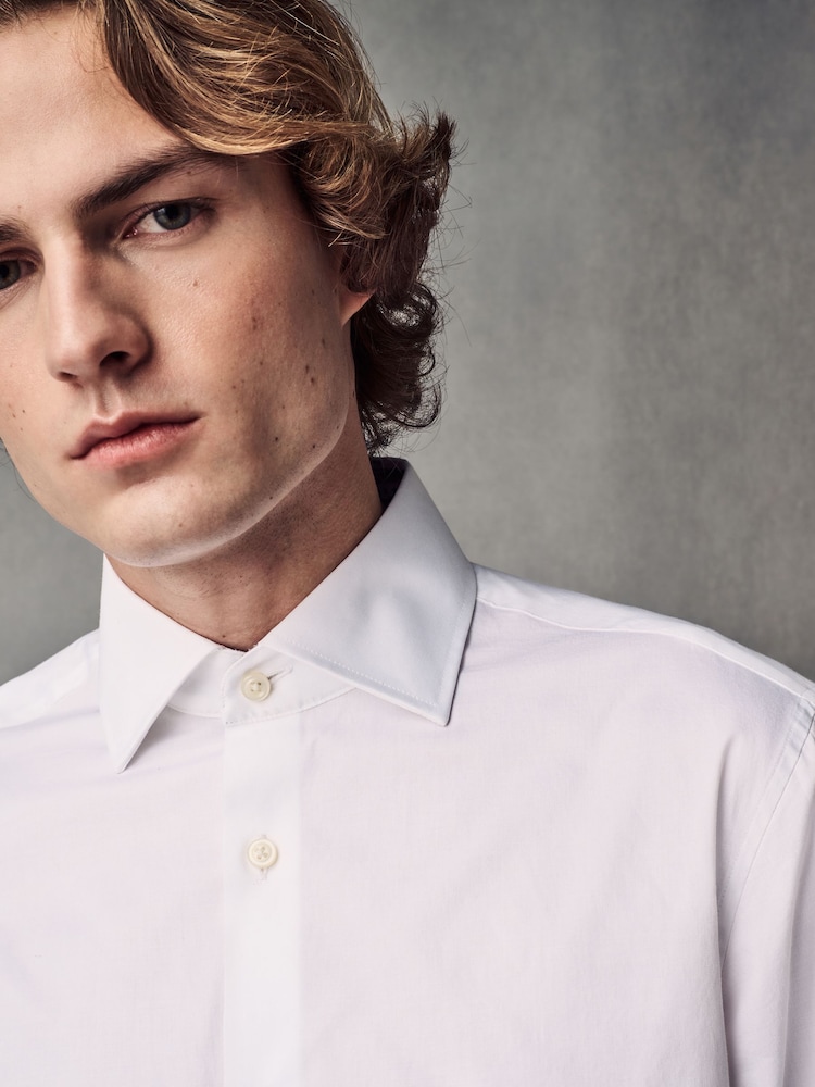 White Slim Fit 100% Cotton Textured Twill Shirt - Image 7 of 10