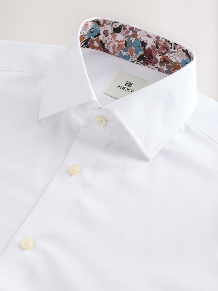 White Slim Fit 100% Cotton Textured Twill Shirt - Image 9 of 10