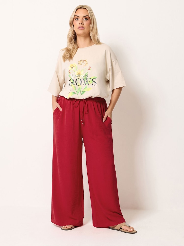 Yours Curve Red Washed Twill Wide Leg Trousers - Image 1 of 5 Yours Curve Red Washed Twill Wide Leg Trousers - Image 1 of 5