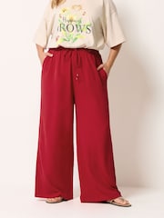 Yours Curve Red Washed Twill Wide Leg Trousers - Image 2 of 5