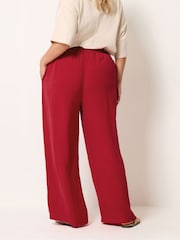 Yours Curve Red Washed Twill Wide Leg Trousers - Image 3 of 5