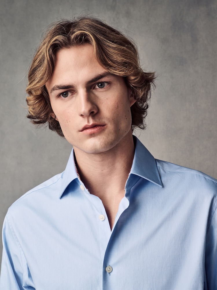 Blue Slim Fit 100% Cotton Textured Twill Shirt - Image 3 of 8