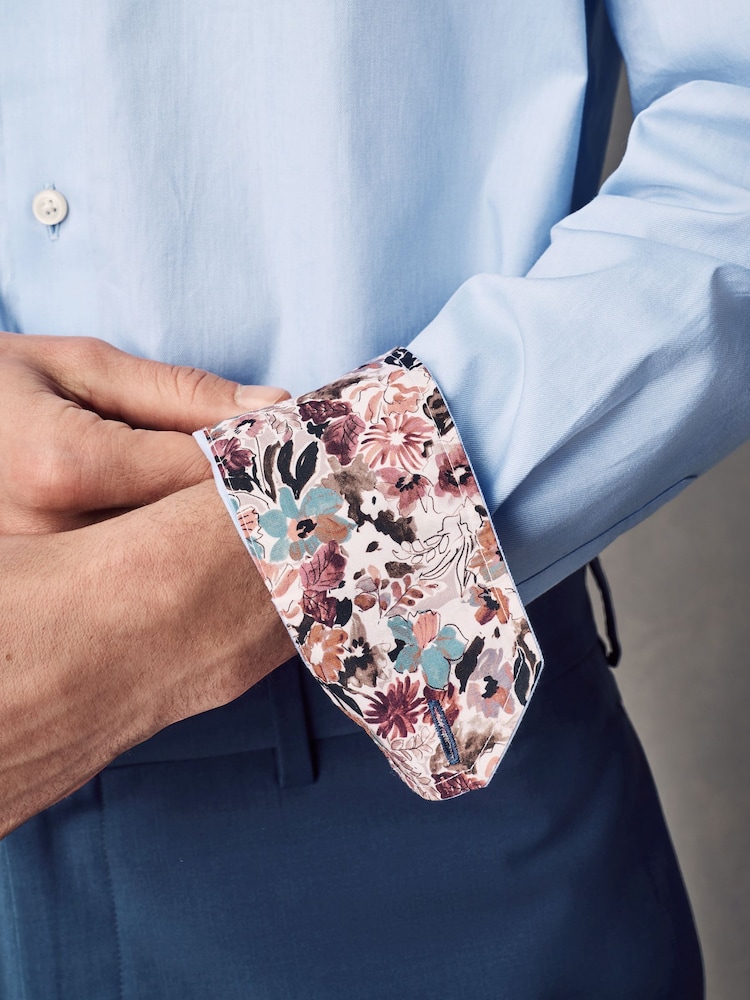 Blue Slim Fit 100% Cotton Textured Twill Shirt - Image 5 of 8