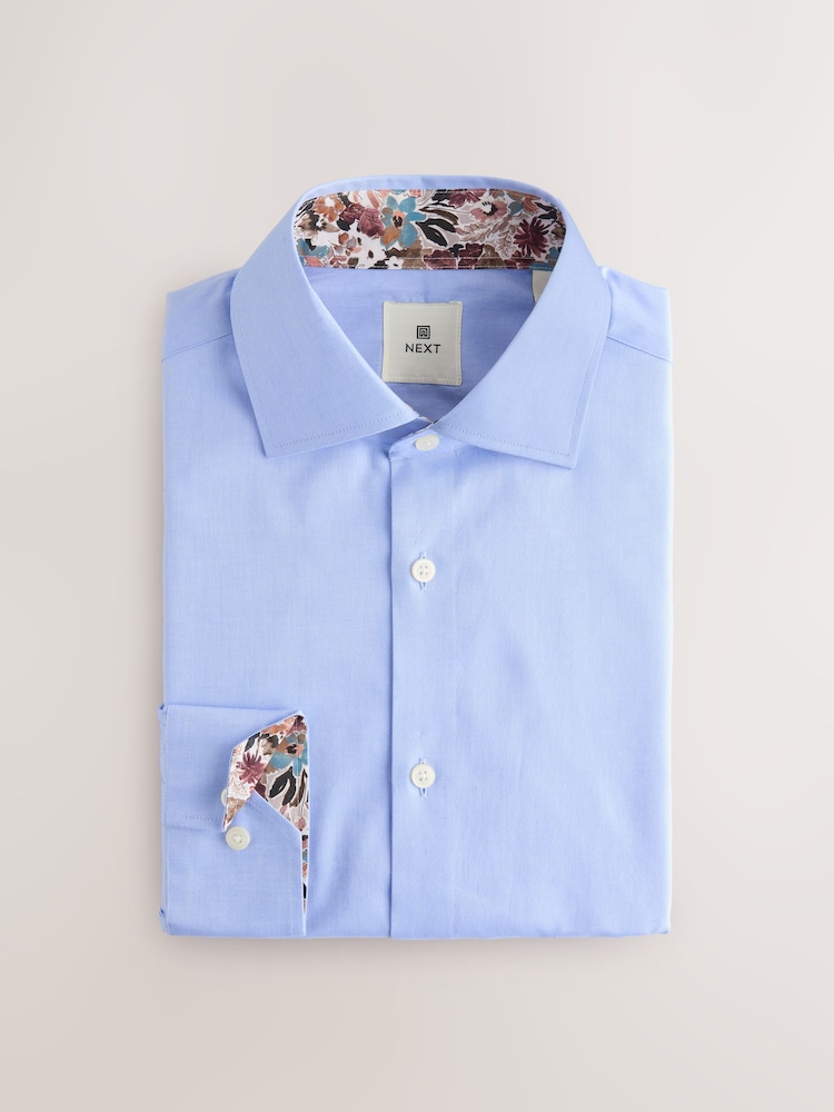 Blue Slim Fit 100% Cotton Textured Twill Shirt - Image 6 of 8
