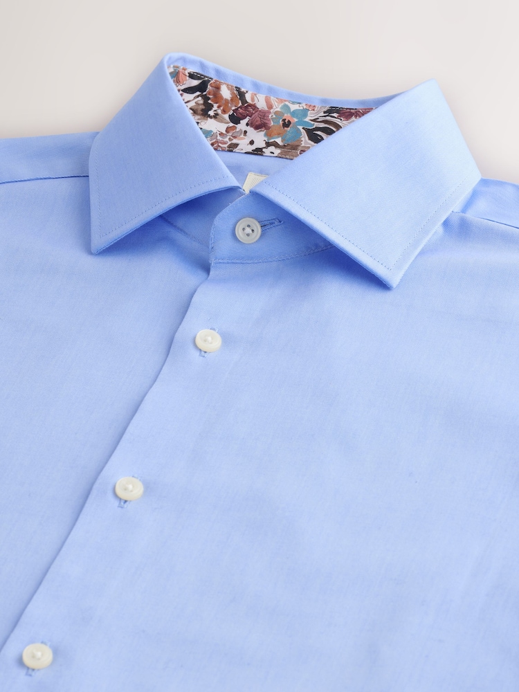 Blue Slim Fit 100% Cotton Textured Twill Shirt - Image 7 of 8