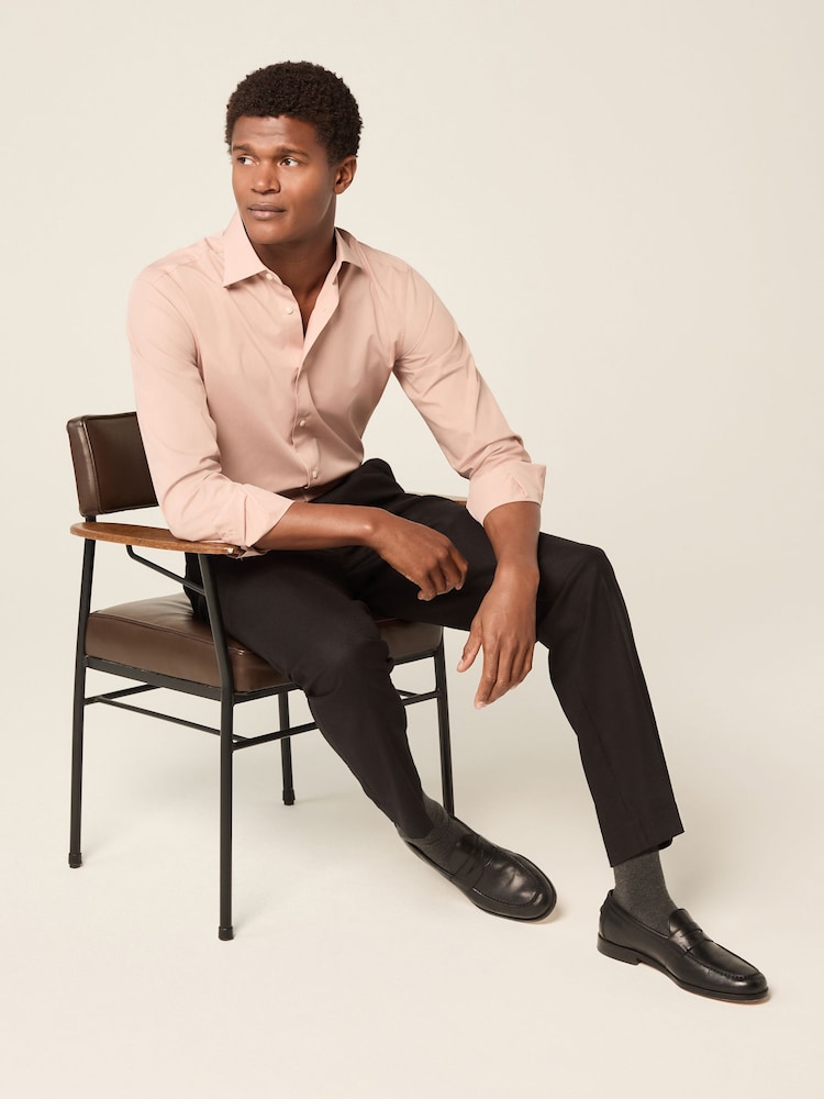 Lichtroze - Slim Fit - Strijkvrij net overhemd met enkele manchet - Image 3 of 6