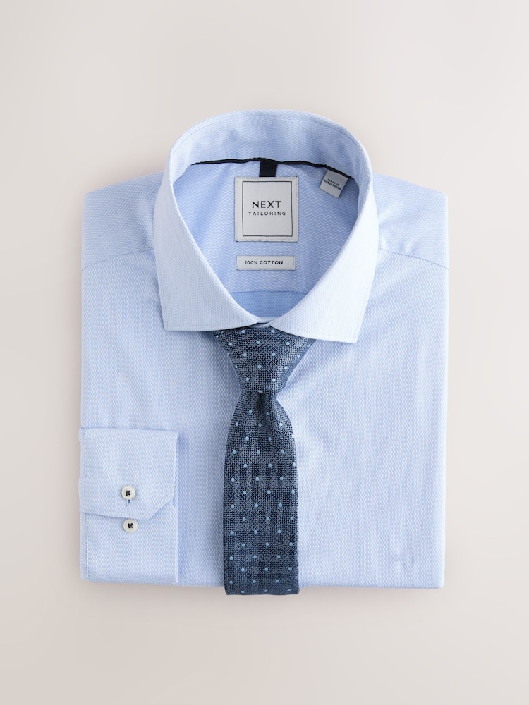 White/Blue Polka Dot Slim Fit Occasion Shirt And Tie Pack - Image 6 of 7