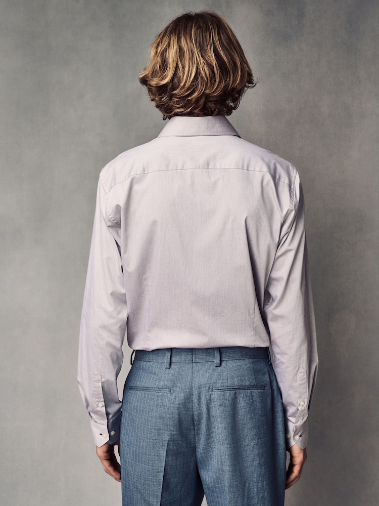 Neutral Brown Slim Fit 100% Cotton Textured Twill Shirt - Image 3 of 9