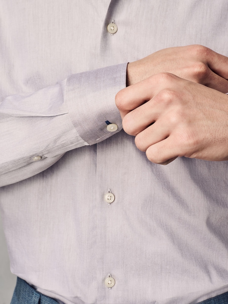 Neutral Brown Slim Fit 100% Cotton Textured Twill Shirt - Image 5 of 9