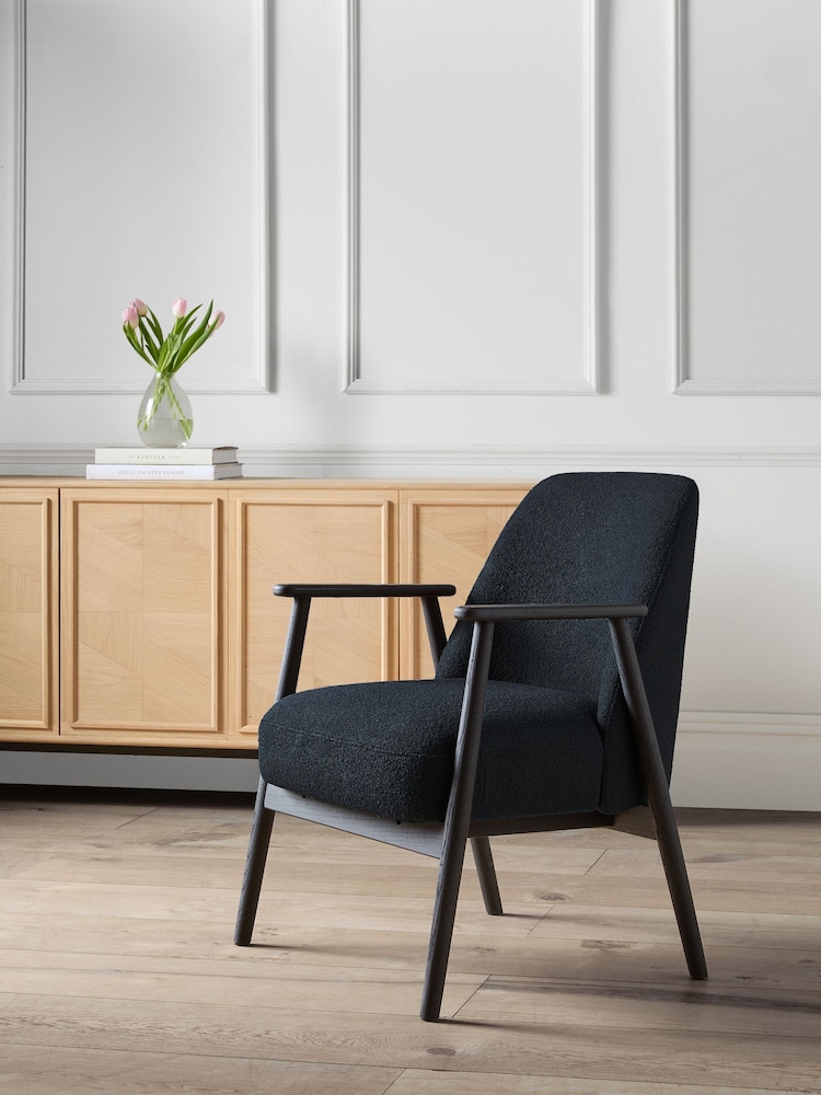 Jasper Conran London Black Soft Boucle Halcomb Accent Chair - Image 1 of 8