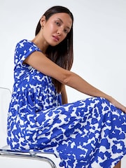 Dusk Blue Abstract Print Stretch Pocket T-Shirt Dress - Image 1 of 5