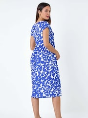 Dusk Blue Abstract Print Stretch Pocket T-Shirt Dress - Image 3 of 5