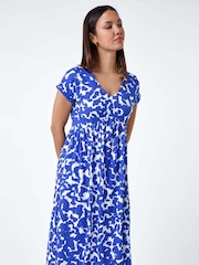 Dusk Blue Abstract Print Stretch Pocket T-Shirt Dress - Image 4 of 5