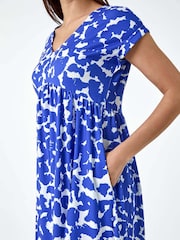 Dusk Blue Abstract Print Stretch Pocket T-Shirt Dress - Image 5 of 5