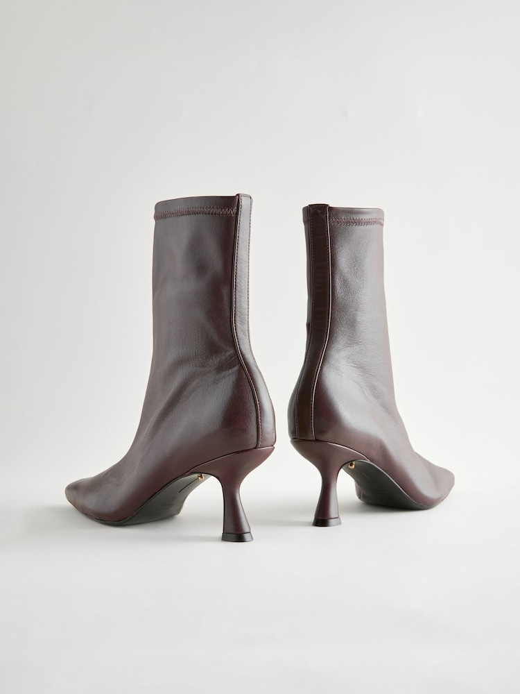 Chocolate Brown Leather Premium Ankle Sock Boots - Image 2 of 5