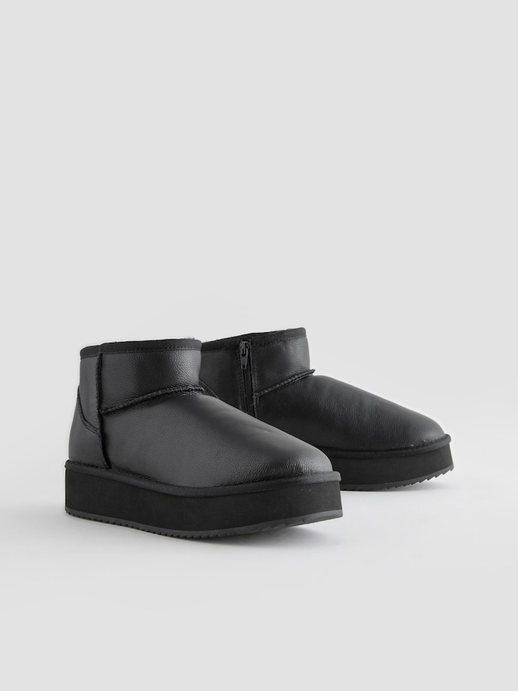 Black Shower Repellent Suede Faux Fur Lined Platform Boots - Image 1 of 5
