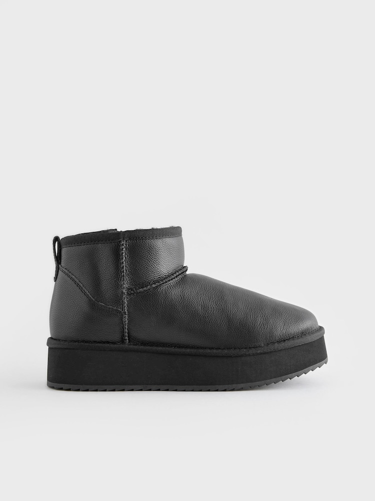 Black Shower Repellent Suede Faux Fur Lined Platform Boots - Image 2 of 5