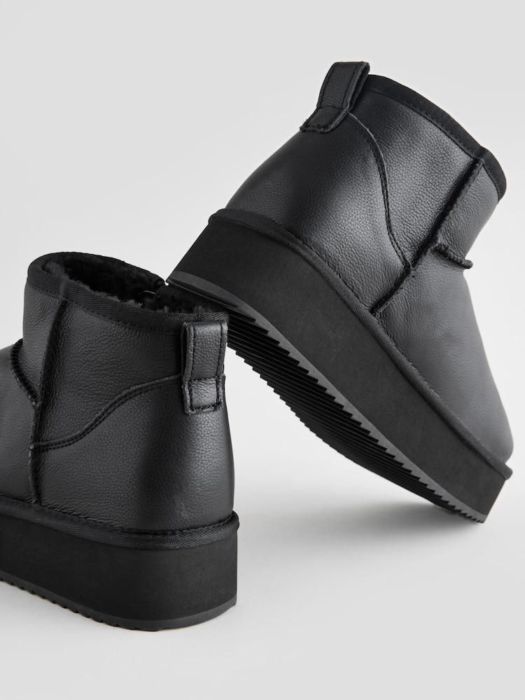 Black Shower Repellent Suede Faux Fur Lined Platform Boots - Image 5 of 5