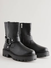 Black Leather Standard/Wide Fit Forever Comfort® Buckle Strap Leather Ankle Biker Boots - Image 4 of 9