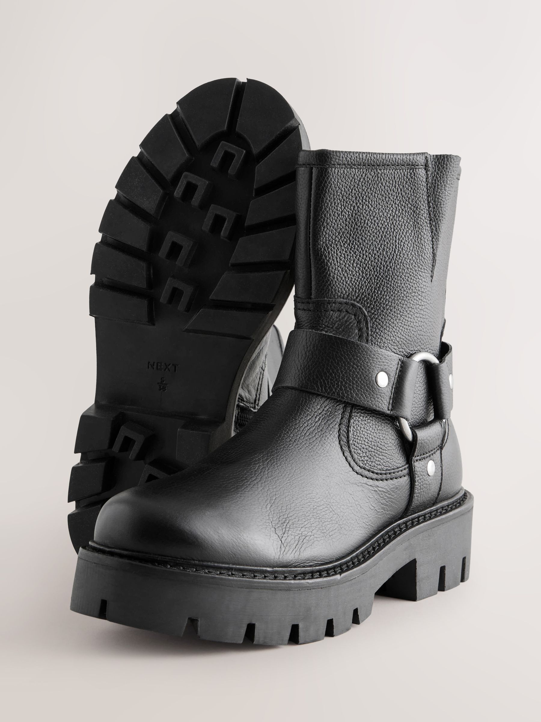 Black Leather Forever Comfort Buckle Strap Leather Ankle Biker Boots