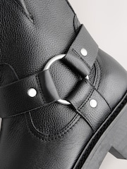 Black Leather Standard/Wide Fit Forever Comfort® Buckle Strap Leather Ankle Biker Boots - Image 7 of 9