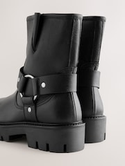 Black Leather Standard/Wide Fit Forever Comfort® Buckle Strap Leather Ankle Biker Boots - Image 9 of 9
