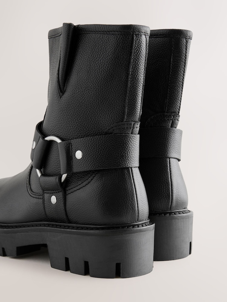 Black Leather Standard/Wide Fit Forever Comfort® Buckle Strap Leather Ankle Biker Boots - Image 9 of 9