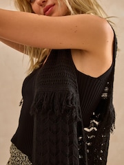 Schwarz - Longline Fringe Cover-Up - Bild 3 von 4