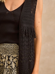 Schwarz - Longline Fringe Cover-Up - Bild 4 von 4