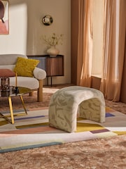 MADE.COM Natural Taupe Brushstroke Velvet Beryl Stool - Image 1 of 6