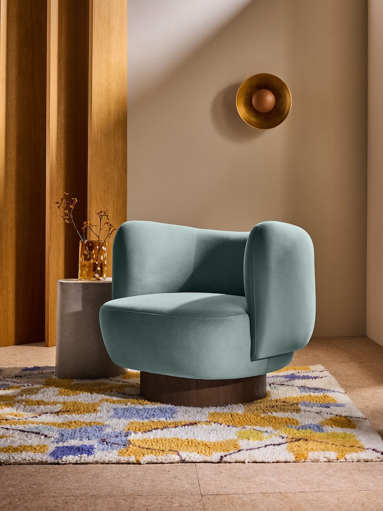 MADE.COM Steel Grey Blue Novara Swivel Accent Chair - Image 1 of 6