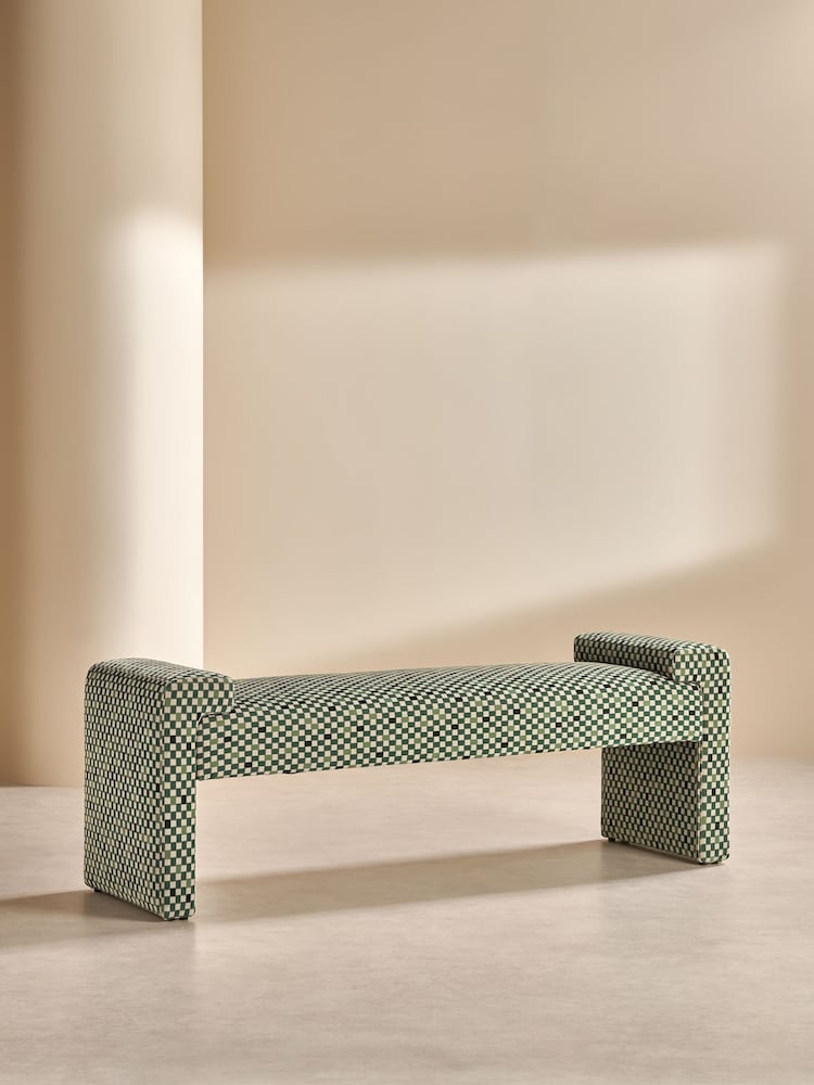 MADE.COM Green Checked Velvet Brixton Bench - Image 2 of 7