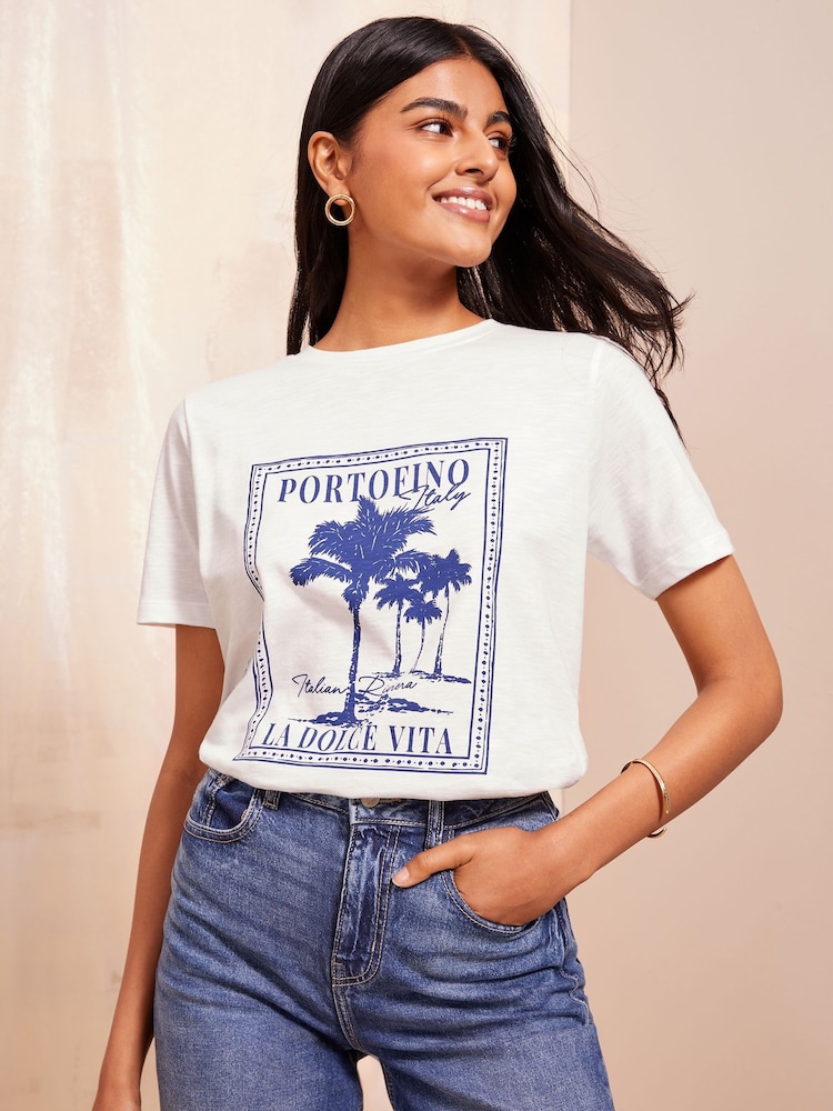 Friends Like These Palm Blue Round Neck Logo T-Shirt - Image 1 of 4