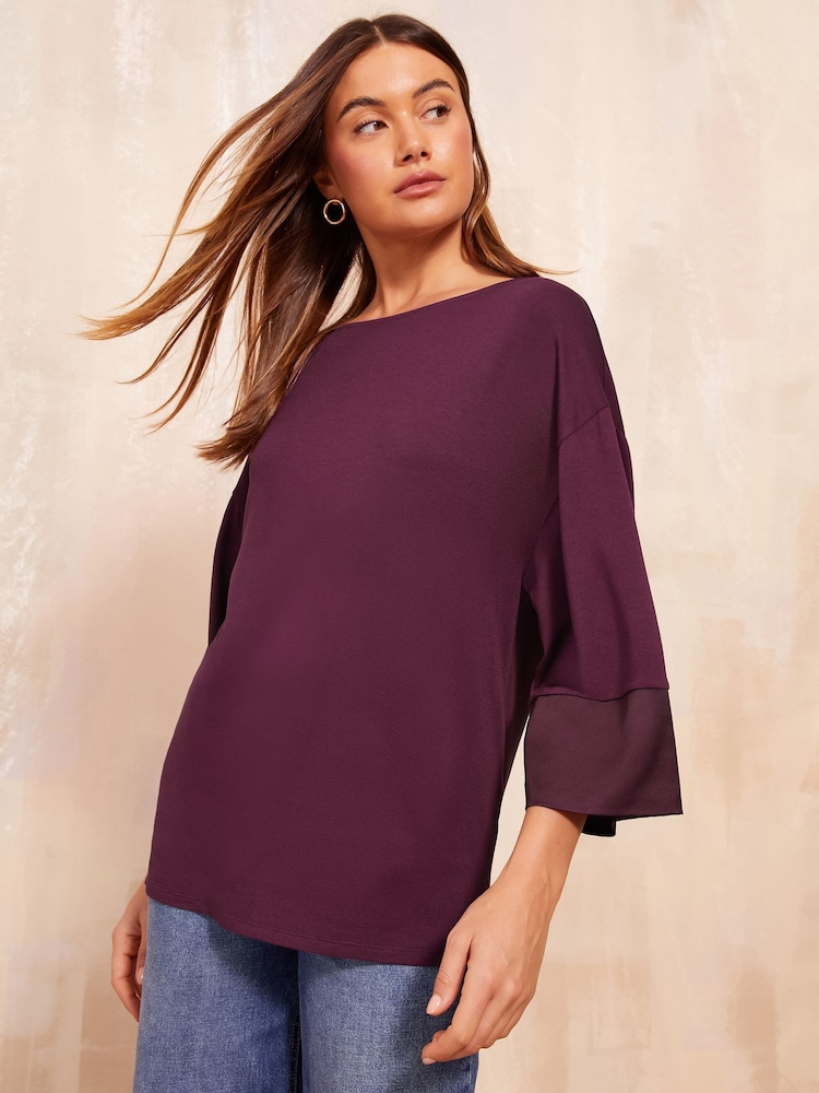 Friends Like These Purple Satin Cuff Tunic - Image 1 of 4 Friends Like These Purple Satin Cuff Tunic - Image 1 of 4