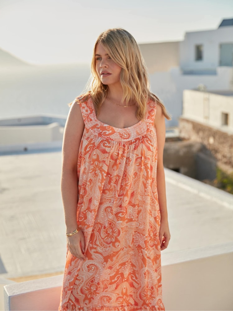 Live Unlimited Orange Curve Paisley Tiered Midaxi Dress - Image 1 of 5