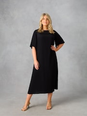 Live Unlimited Black Curve Flutter Sleeve Midaxi T-Shirt Dress - Image 1 of 3