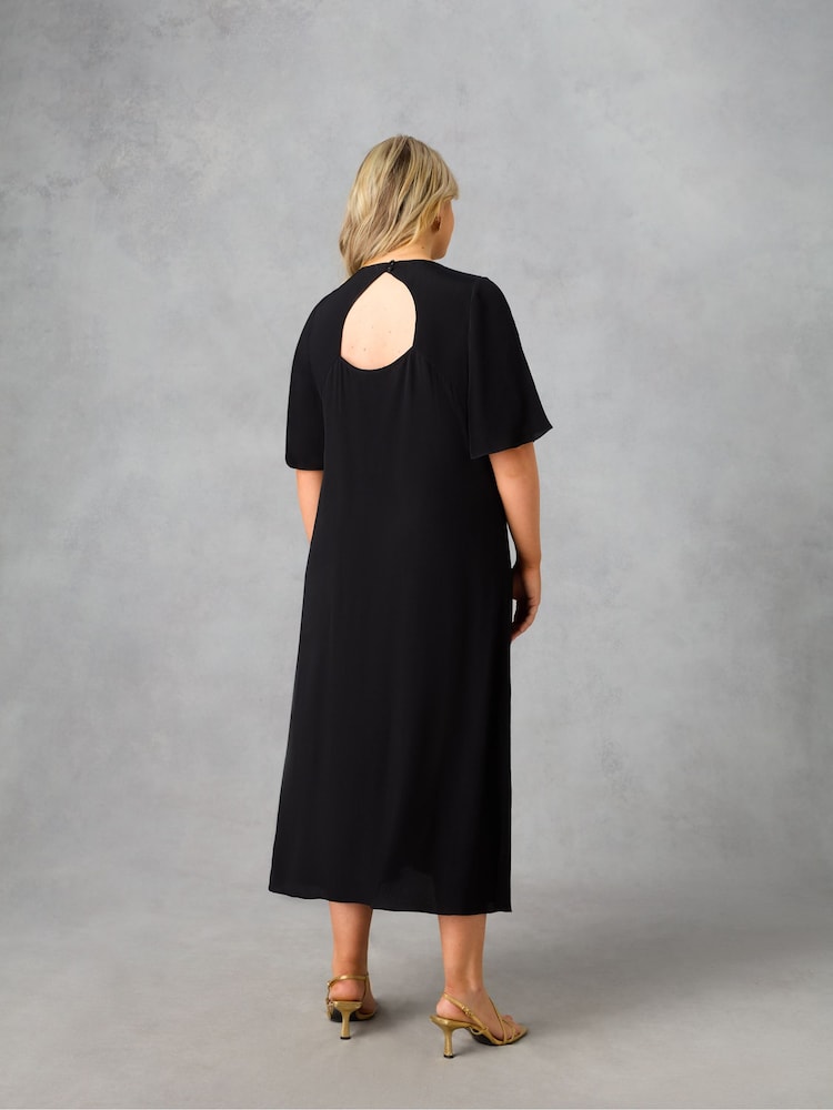 Live Unlimited Black Curve Flutter Sleeve Midaxi T-Shirt Dress - Image 2 of 3
