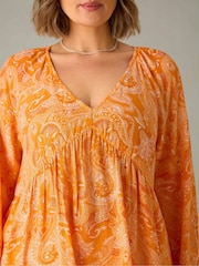 Live Unlimited Orange Curve Paisley V-Neck Tunic - Image 4 of 5