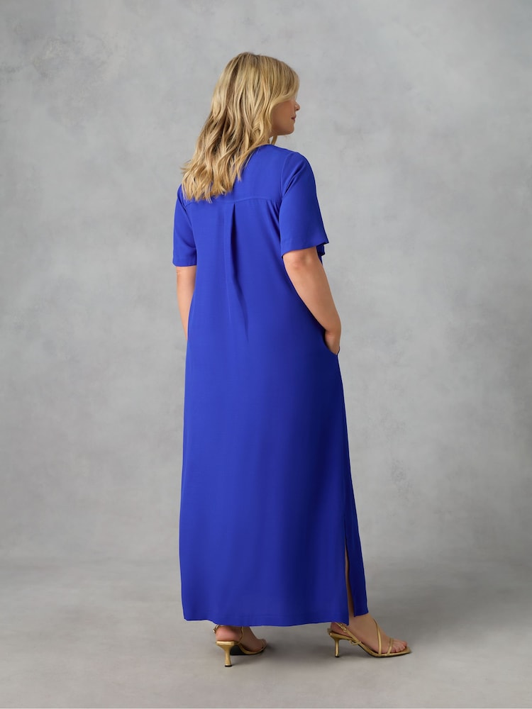 Live Unlimited Cobalt Blue Curve V-Neck T-Shirt Maxi Dress - Image 3 of 3