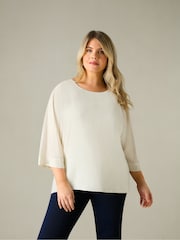 Live Unlimited Ivory White Curve Textured Overlay Top - Image 1 of 8