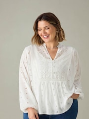 Live Unlimited White Curve Broderie V-Neck Blouse - Image 1 of 4