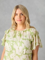 Live Unlimited Green Curve Floral Ruffle Sleeve Midaxi Dress - Image 3 of 5