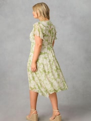 Live Unlimited Green Curve Floral Ruffle Sleeve Midaxi Dress - Image 5 of 5