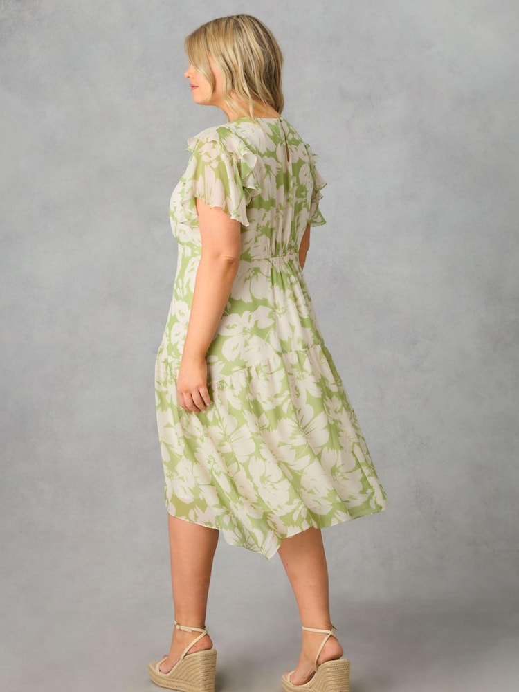 Live Unlimited Green Curve Floral Ruffle Sleeve Midaxi Dress - Image 5 of 5