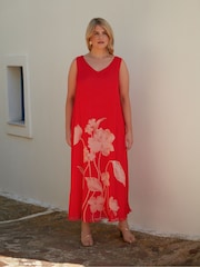 Live Unlimited Red Curve Floral Print Sleeveless Maxi Dress - Image 2 of 5