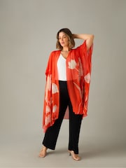 Live Unlimited Red Curve Floral Print Kimono - Image 2 of 4