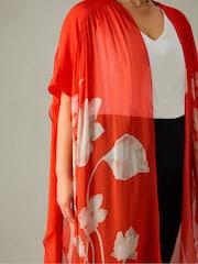 Live Unlimited Red Curve Floral Print Kimono - Image 3 of 4
