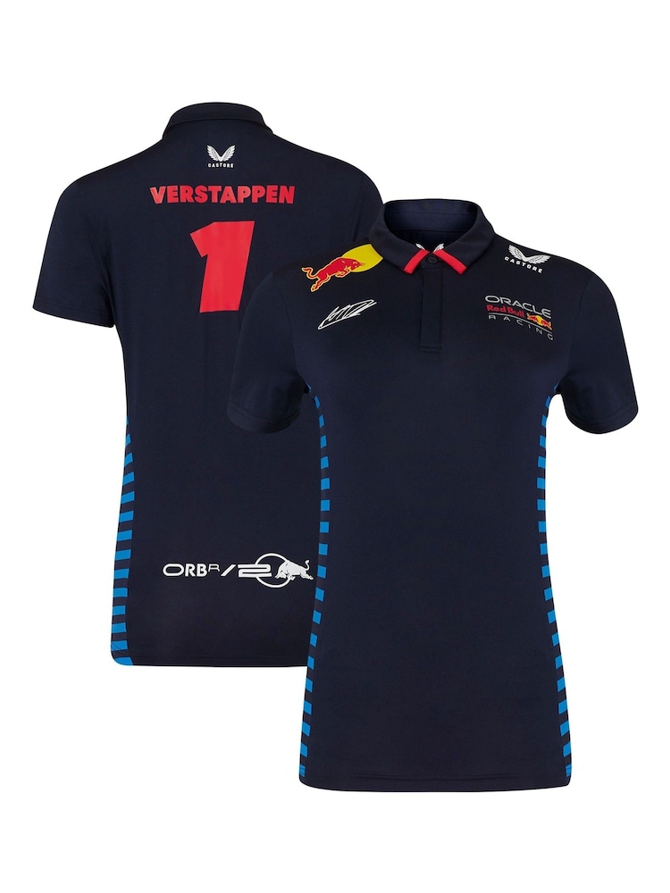 Fanatics Womens F1 Red Bull Racing 2024 Max Verstappen Team Blue Polo Shirt - Image 1 of 3