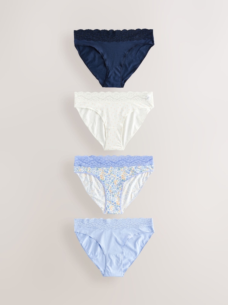 Blue Ditsy High Leg Lace Knickers 4 Pack - Image 1 of 11