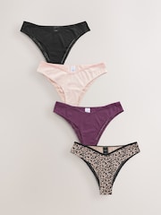 Print/Plain Brazilian Geo Lace Trim Knickers 4 Pack - Image 1 of 9